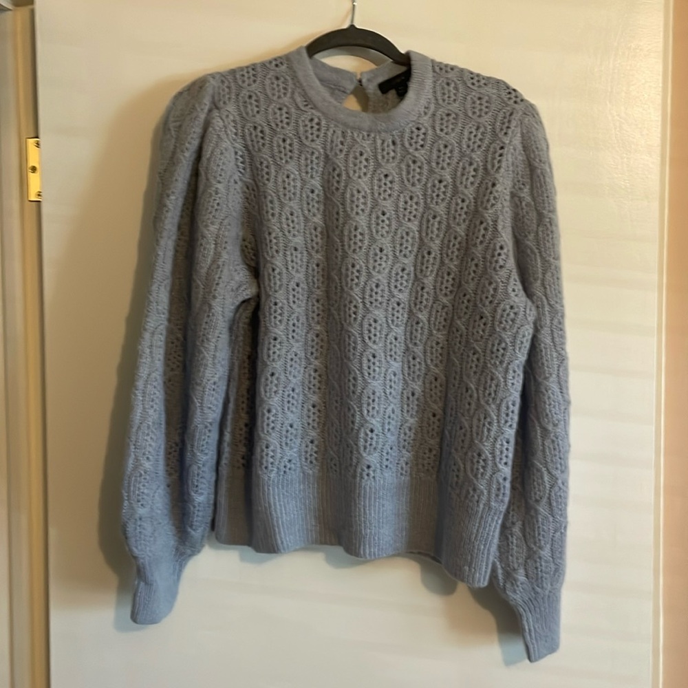 J.Crew periwinkle eyelet sweater with puff sleeve detail. Size XL. NWT